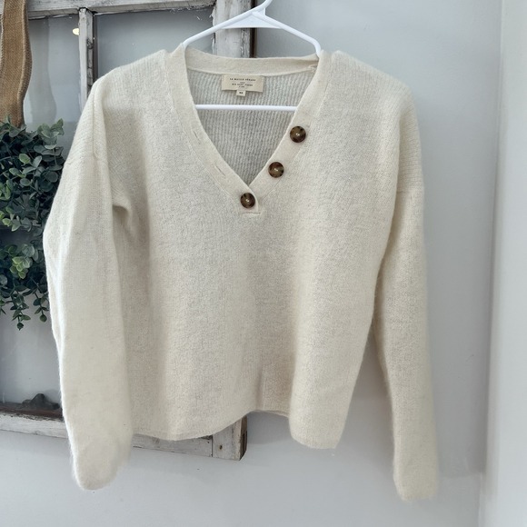 Sezane Willy Mohair Alpaca Henley Sweater Ecru Cream Button Detail XS - Picture 2 of 5